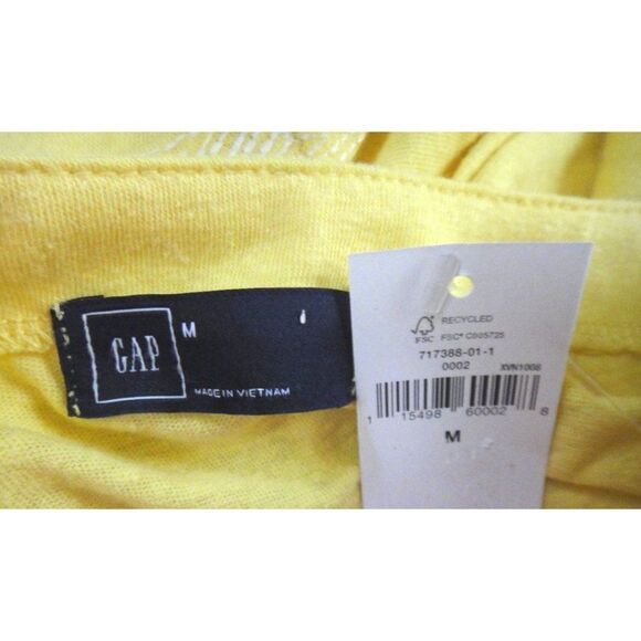 GAP Yellow V-Neck Embroidered Tee Top Cap Sleeve Side Slits Cotton Sz M NEW - Picture 5 of 5